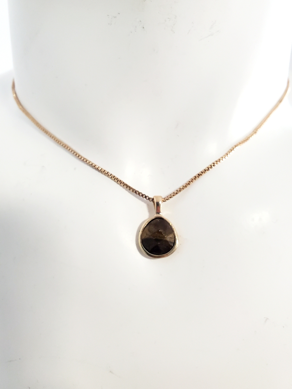 Gold Tone Necklace with Black Round Pendant - Women Jewelry